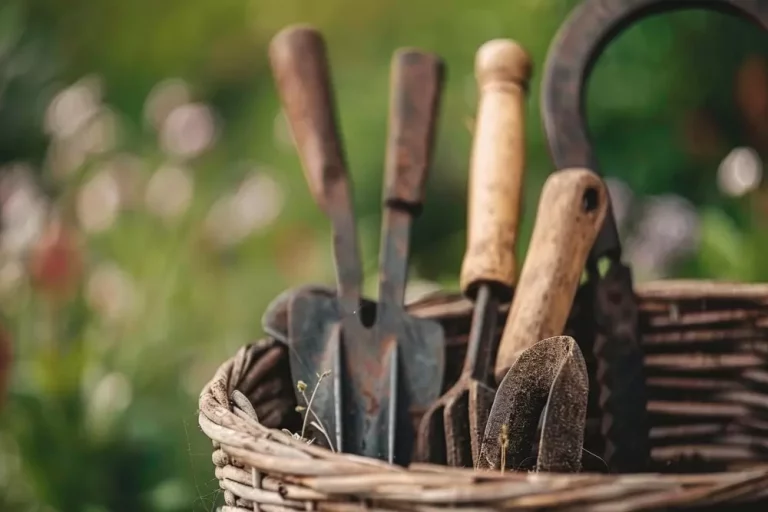 Przechowywanie ogrodowych narzędzi w wiklinowych koszach praktyczność i estetyka